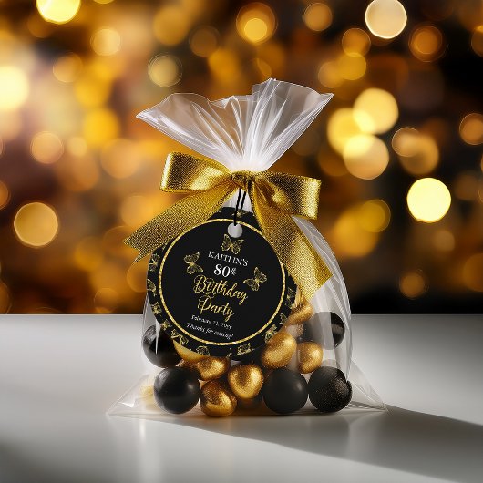 黒エレガント金ゴールド蝶80th誕生日パーティー フェイバータグ