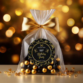 黒エレガント金ゴールド蝶90th誕生日パーティー ラウンドシール