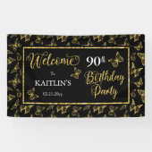 黒エレガント金ゴールド蝶90th誕生日パーティー 横断幕 (横)