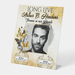 黒エレガント金ゴールド記念写真葬式 台座サイン