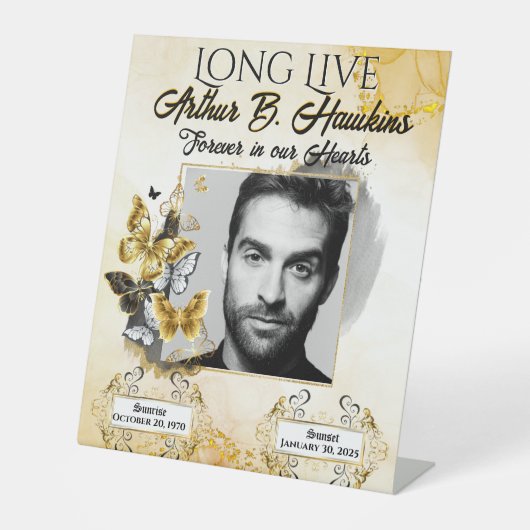 黒エレガント金ゴールド記念写真葬式 台座サイン (正面)