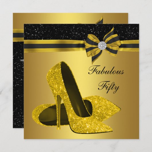 黒エレガント金ゴールド誕生会 招待状 (正面/裏面)