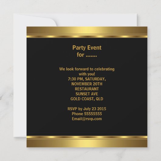 黒エレガント金ゴールド誕生会 招待状 (裏面)