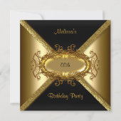 黒エレガント金ゴールド誕生会 招待状 (正面)