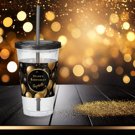 黒エレガント金ゴールド誕生日バルーンのパターン アクリルタンブラー