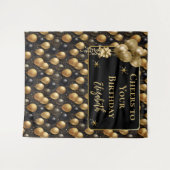 黒エレガント金ゴールド誕生日バルーン背景 タペストリー (正面(横))