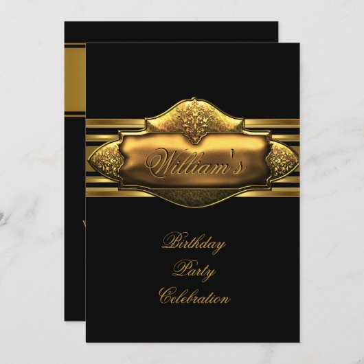 黒エレガント金ゴールド誕生日パーティーMens 60th 招待状 (正面/裏面)