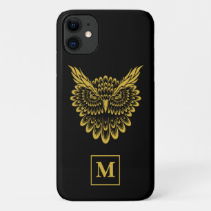 黒エレガント金ゴールド賢いフクロウ捕食鳥 iPhone 11 ケース