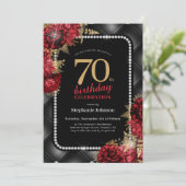 黒エレガント金ゴールド赤フローラ70th誕生日パーティー 招待状 (スタンド正面)