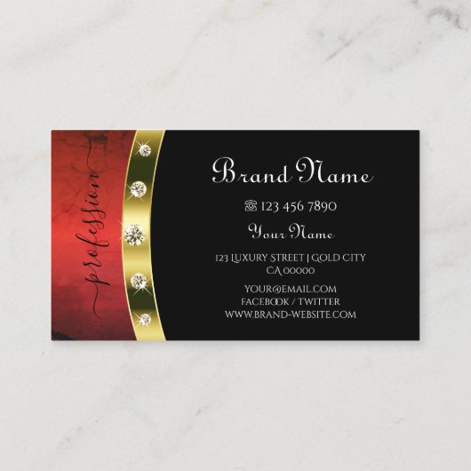 黒エレガント金ゴールド赤大理石モノグラムダイヤモンド 名刺 (裏面)