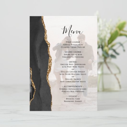 黒エレガント金ゴールド重ね合わせフォトオーバーレイ結婚ズ メニュー (スタンド正面)