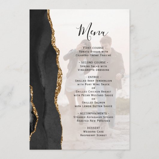 黒エレガント金ゴールド重ね合わせフォトオーバーレイ結婚ズ メニュー (正面)