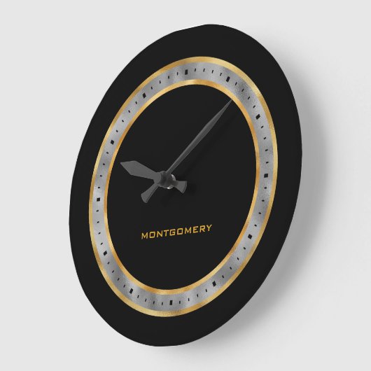 黒エレガント金ゴールド銀箔パーソナライズされた ラージ壁時計 (傾斜)