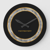 黒エレガント金ゴールド銀箔パーソナライズされた ラージ壁時計 (正面)