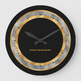 黒エレガント金ゴールド銀箔パーソナライズされた ラージ壁時計