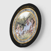 黒エレガント金ゴールド銀箔名前をカスタムする写真 ラージ壁時計 (傾斜)