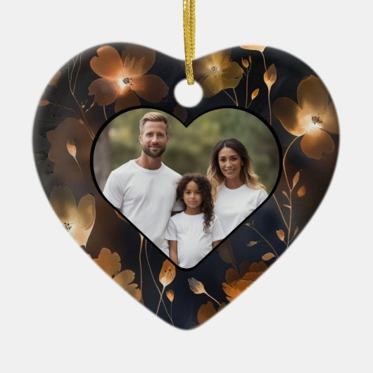 黒エレガント金ゴールド銅テラコッタフローラ セラミックオーナメント (正面)