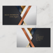 黒エレガント金ゴールド銅デザストライプイナー 名刺 (正面/裏面)