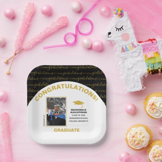 黒エレガント金ゴールド院写真 ペーパープレート (パーティー)