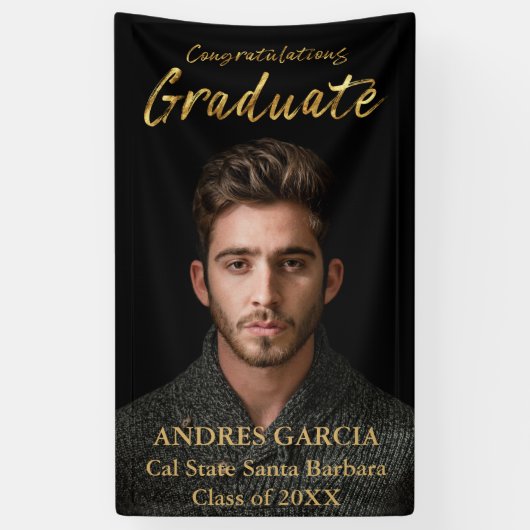 黒エレガント金ゴールド院縦写真 横断幕 (縦)