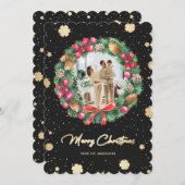 黒エレガント金ゴールド雪片リース写真 シーズンカード (正面/裏面)