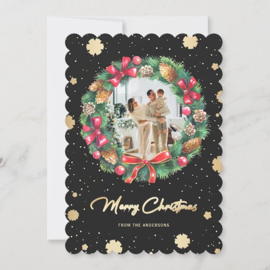 黒エレガント金ゴールド雪片リース写真 シーズンカード (正面)