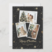 黒エレガント金ゴールド雪片3写真クリスマス シーズンカード (正面)