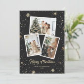 黒エレガント金ゴールド雪片3写真クリスマス シーズンカード (スタンド正面)