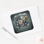 黒エレガント金ゴールド魚〔占星術の〕十二宮図サインピセス スクエアシール (封筒)