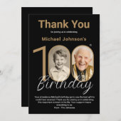 黒エレガント金ゴールド100誕生日 サンキューカード (正面/裏面)