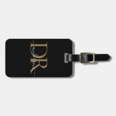 黒エレガント金ゴールド2モノグラムスクリプト名スタイリッシュ ラゲッジタグ (正面横)