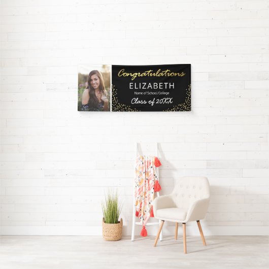 黒エレガント金ゴールド2025卒業写真 横断幕 (インサイチュ)