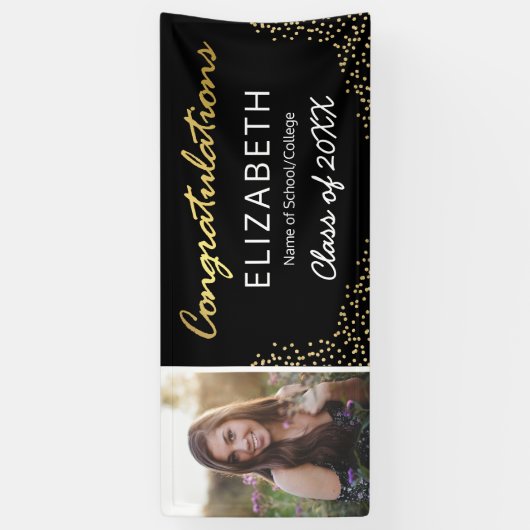 黒エレガント金ゴールド2025卒業写真 横断幕 (縦)
