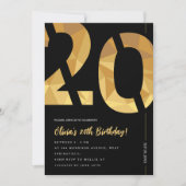 黒エレガント金ゴールド20th誕生日パーティー 招待状 (正面)
