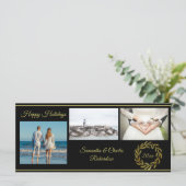 黒エレガント金ゴールド3フォトホリデーカード (スタンド正面)