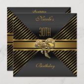 黒エレガント金ゴールド30ストライプth Birthday招待状 招待状 (正面/裏面)