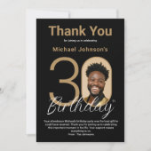 黒エレガント金ゴールド30歳の誕生日サンキューカード サンキューカード (正面)