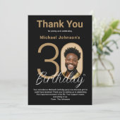 黒エレガント金ゴールド30歳の誕生日サンキューカード サンキューカード (スタンド正面)