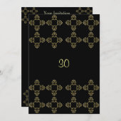 黒エレガント金ゴールド30歳の誕生日パーティー 招待状 (正面/裏面)