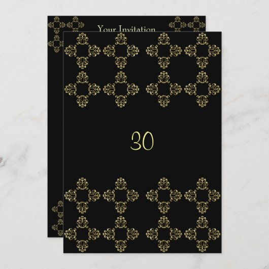 黒エレガント金ゴールド30歳の誕生日パーティー 招待状 (正面/裏面)