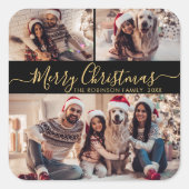 黒エレガント金ゴールド3 Photo Collageクリスマス スクエアシール (正面)