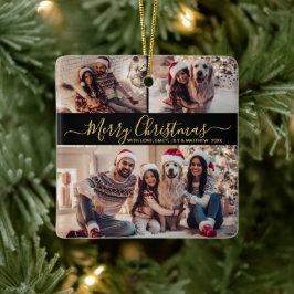 黒エレガント金ゴールド3 Photo Collageクリスマス セラミックオーナメント