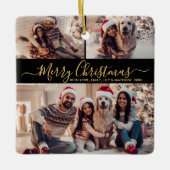黒エレガント金ゴールド3 Photo Collageクリスマス セラミックオーナメント (正面)