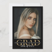 黒エレガント金ゴールド4写真卒業パーティー 招待状 (正面)