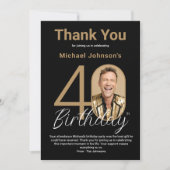 黒エレガント金ゴールド40歳の誕生日 サンキューカード (正面)