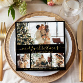 黒エレガント金ゴールド4 Photo Collageクリスマス シーズンカード