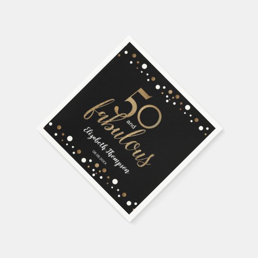 黒エレガント金ゴールド50と素晴らしいバースデーカスタムタ スタンダードカクテルナプキン (角)