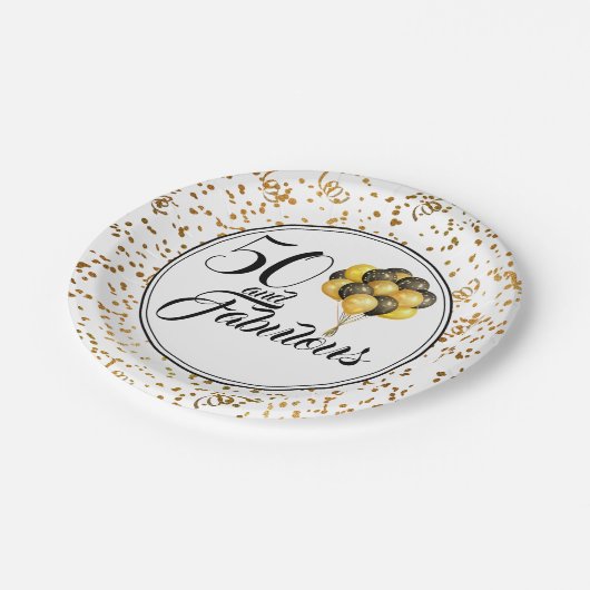黒エレガント金ゴールド50と素晴らしい誕生日 ペーパープレート (アングル)