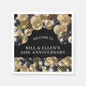 黒エレガント金ゴールド50周年記念 スタンダードカクテルナプキン (正面)