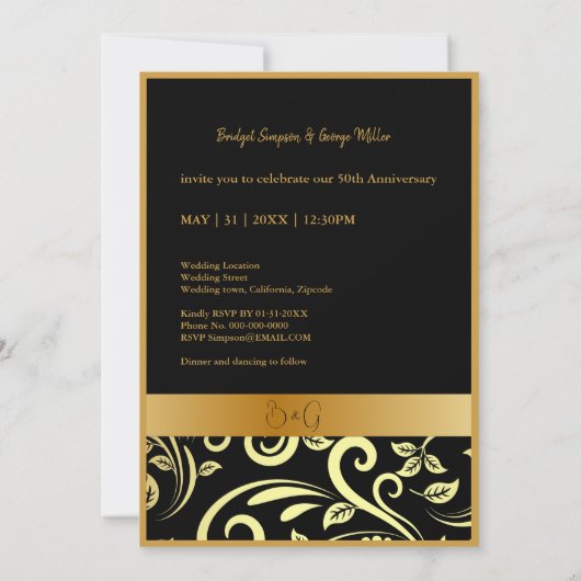 黒エレガント金ゴールド50結婚周年記念カード (裏面)